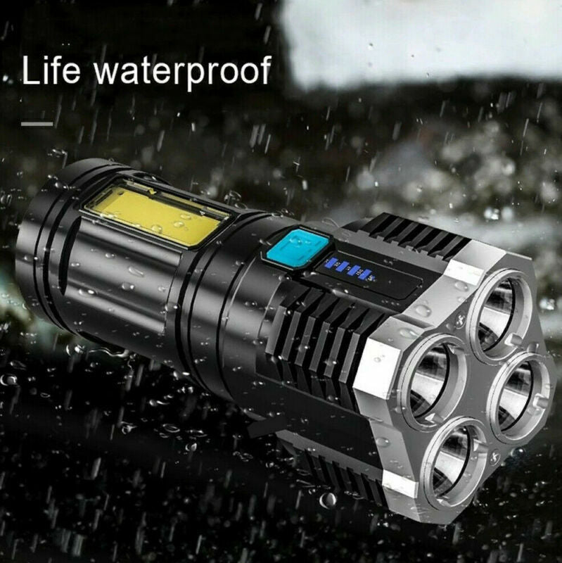 Powerful Tactical Quad-Core LED Flashlight – USB Rechargeable Super Bright Torch