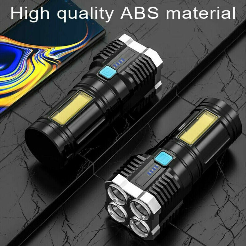 Powerful Tactical Quad-Core LED Flashlight – USB Rechargeable Super Bright Torch