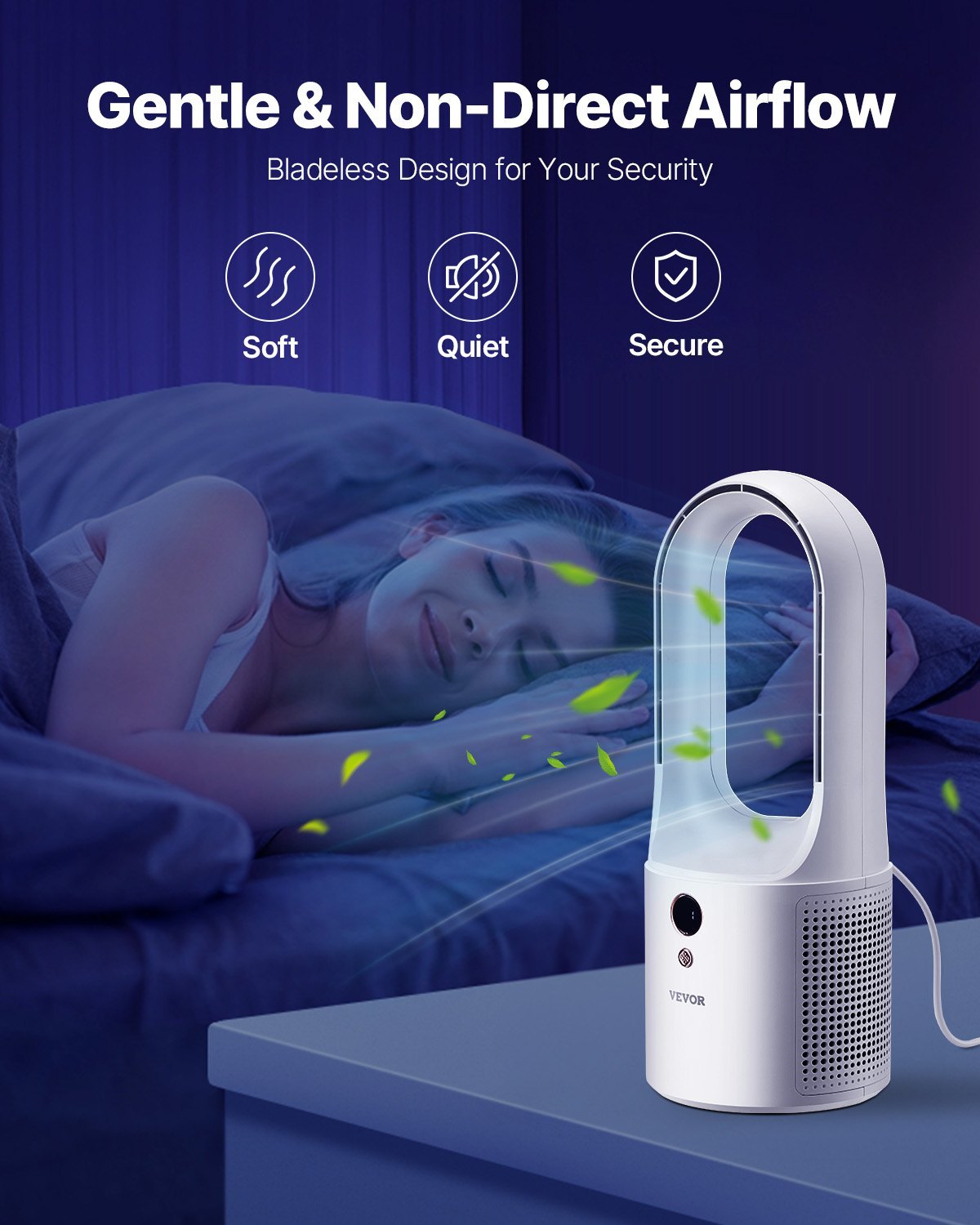 Portable Desk Bladeless Fan – 6-Speed Quiet Table Fan for Bedroom & Office