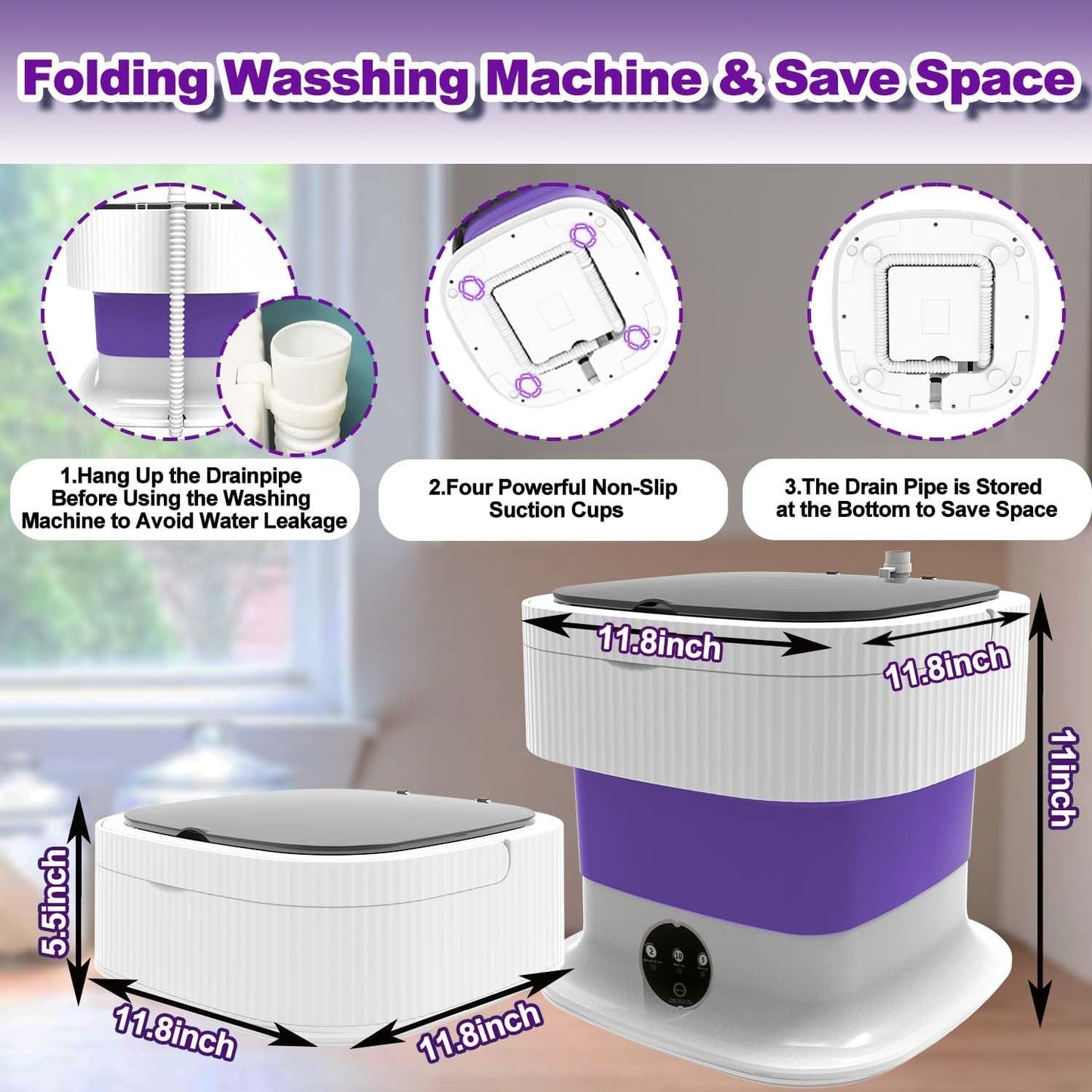 Portable 10L Foldable Washing Machine – Compact 3-Mode Washer for Travel & Small Spaces