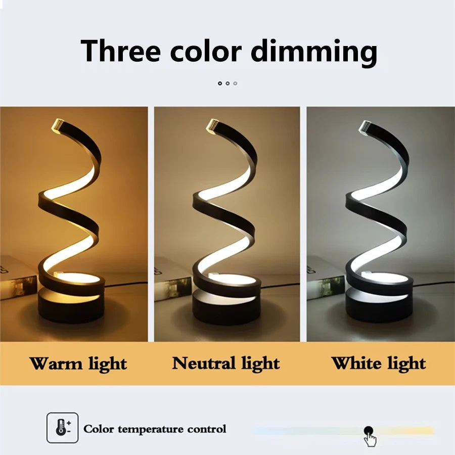 USB Spiral LED Night Light – 3 Colors Dimmable
