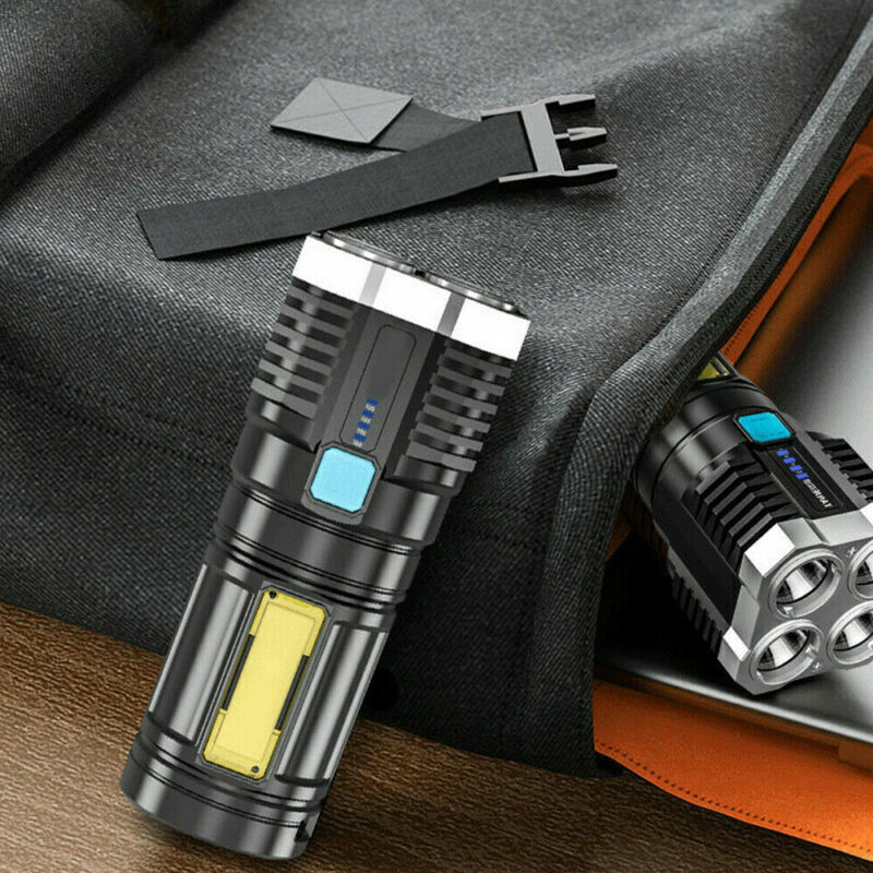Powerful Tactical Quad-Core LED Flashlight – USB Rechargeable Super Bright Torch