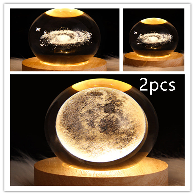 LED Crystal Ball Night Light – 3D Galaxy Design with Wooden Base