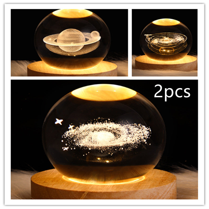 LED Crystal Ball Night Light – 3D Galaxy Design with Wooden Base