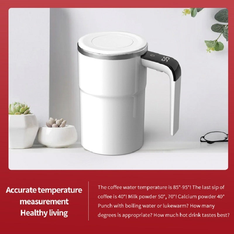 Automatic Self-Stirring Coffee Cup – Stainless Steel, LED Temperature Display, with Lid