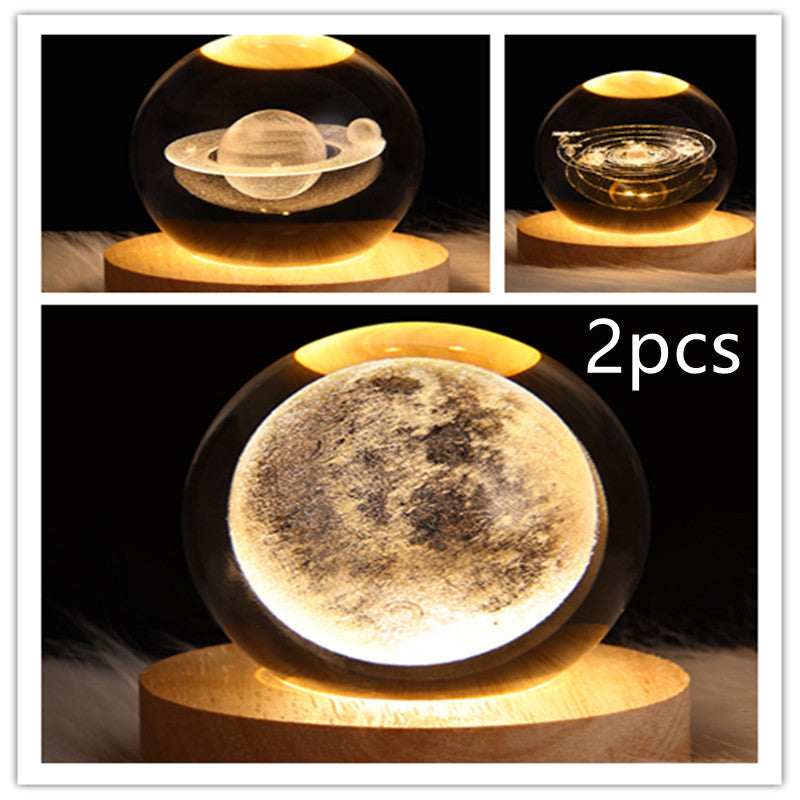 LED Crystal Ball Night Light – 3D Galaxy Design with Wooden Base