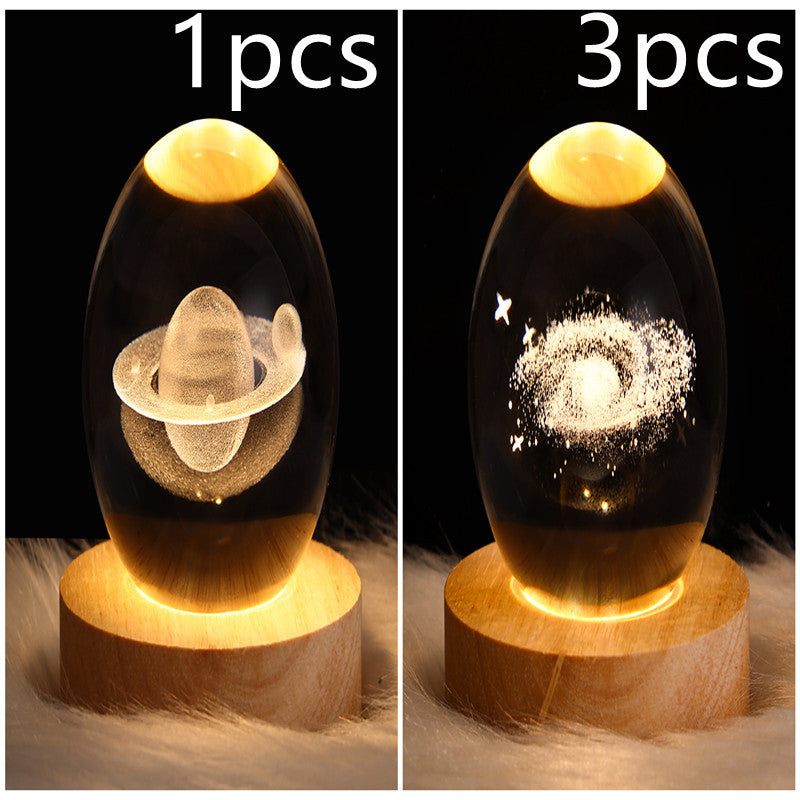 LED Crystal Ball Night Light – 3D Galaxy Design with Wooden Base