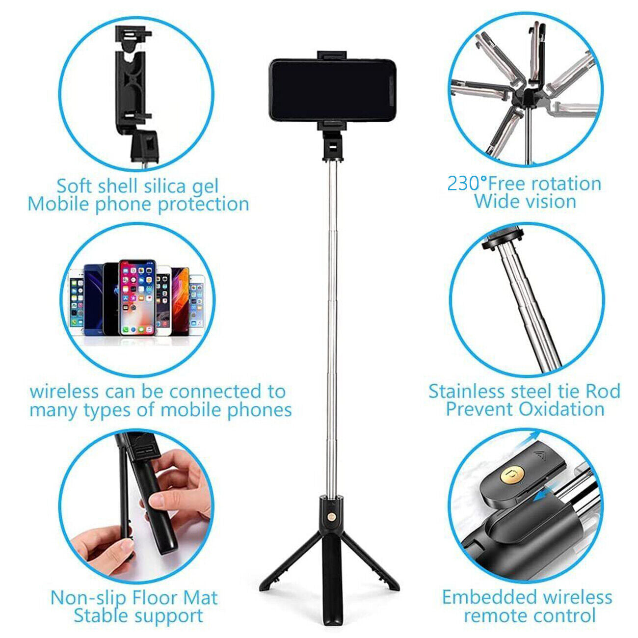 3-in-1 Universal Selfie Stick Tripod Stand with Bluetooth Remote – Adjustable Phone Holder