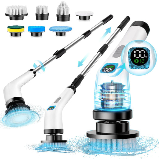 Electric Spin Scrubber – 7-in-1 Cordless Cleaning Brush with Long Handle & LED Screen, 400RPM Fast Charging