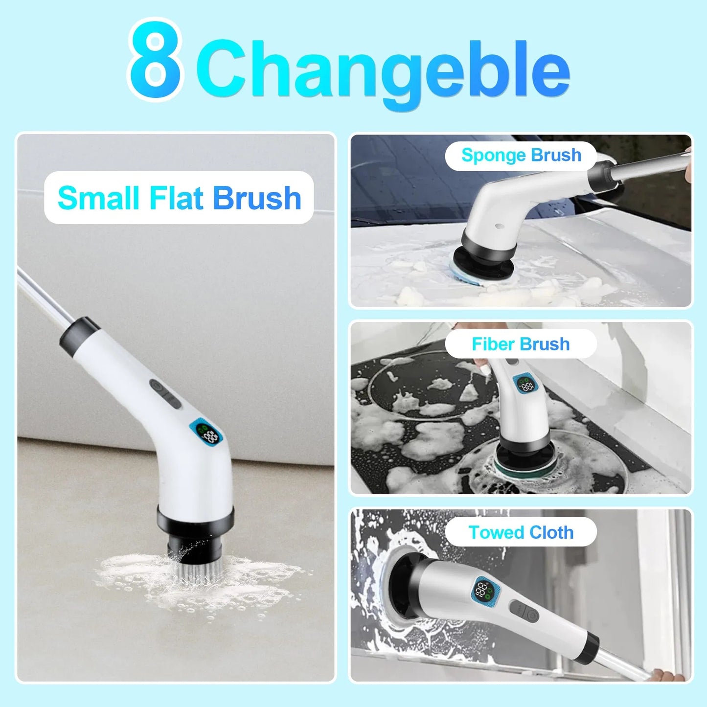 Electric Spin Scrubber – 7-in-1 Cordless Cleaning Brush with Long Handle & LED Screen, 400RPM Fast Charging