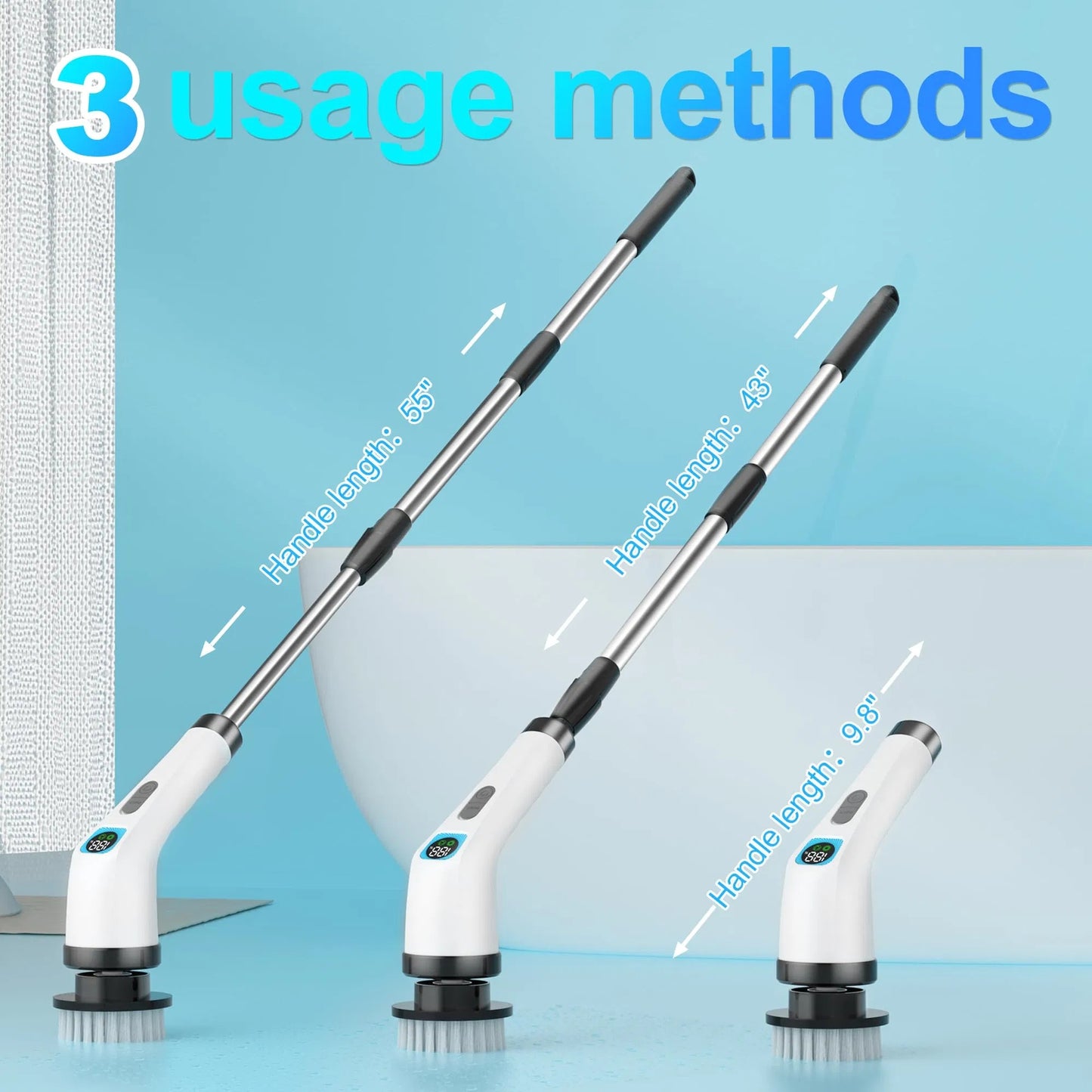 Electric Spin Scrubber – 7-in-1 Cordless Cleaning Brush with Long Handle & LED Screen, 400RPM Fast Charging