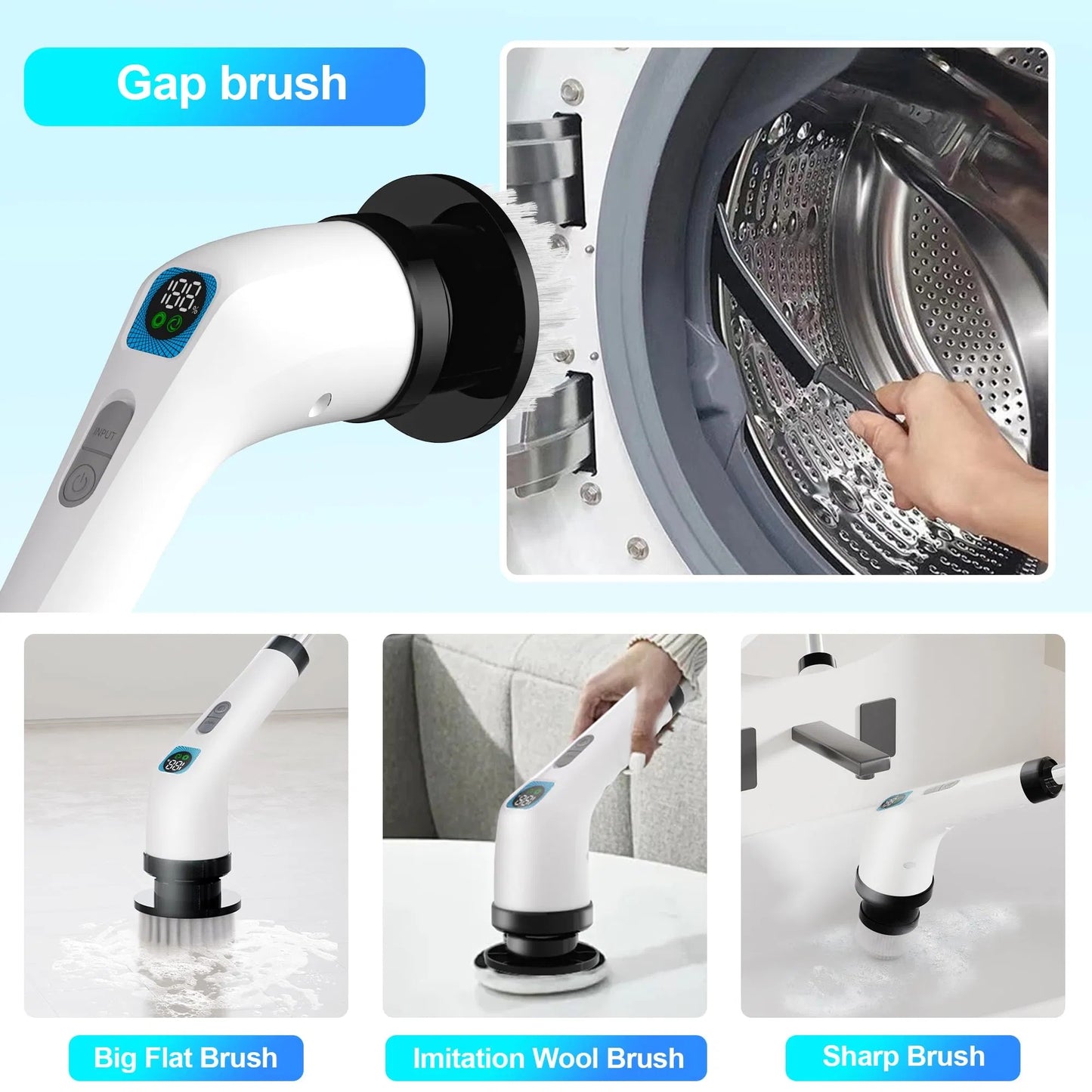 Electric Spin Scrubber – 7-in-1 Cordless Cleaning Brush with Long Handle & LED Screen, 400RPM Fast Charging