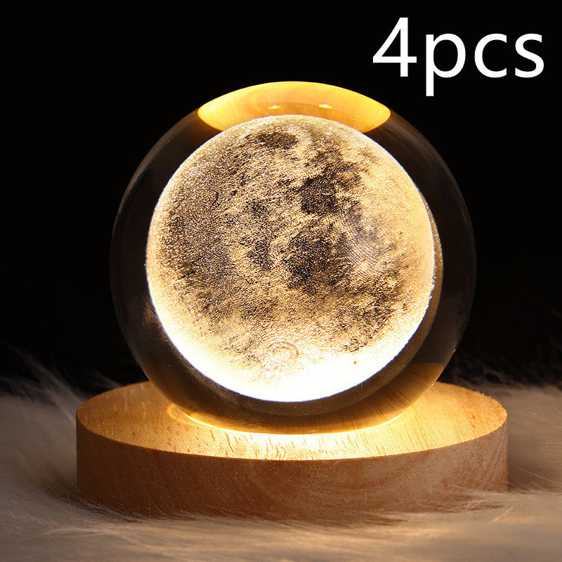 LED Crystal Ball Night Light – 3D Galaxy Design with Wooden Base