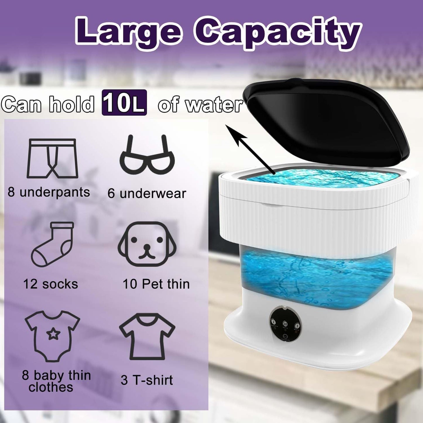 Portable 10L Foldable Washing Machine – Compact 3-Mode Washer for Travel & Small Spaces