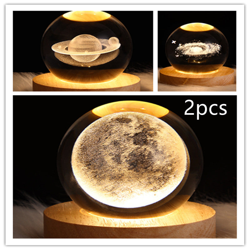 LED Crystal Ball Night Light – 3D Galaxy Design with Wooden Base