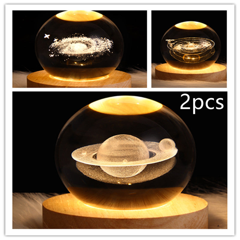LED Crystal Ball Night Light – 3D Galaxy Design with Wooden Base