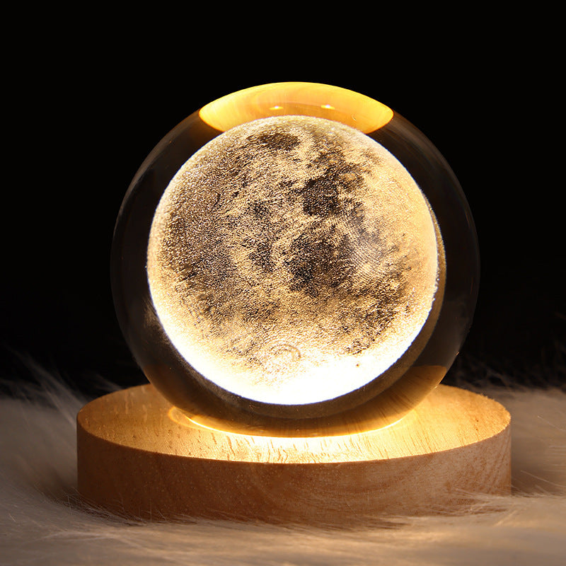 LED Crystal Ball Night Light – 3D Galaxy Design with Wooden Base