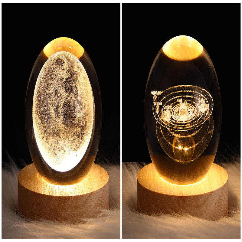 LED Crystal Ball Night Light – 3D Galaxy Design with Wooden Base