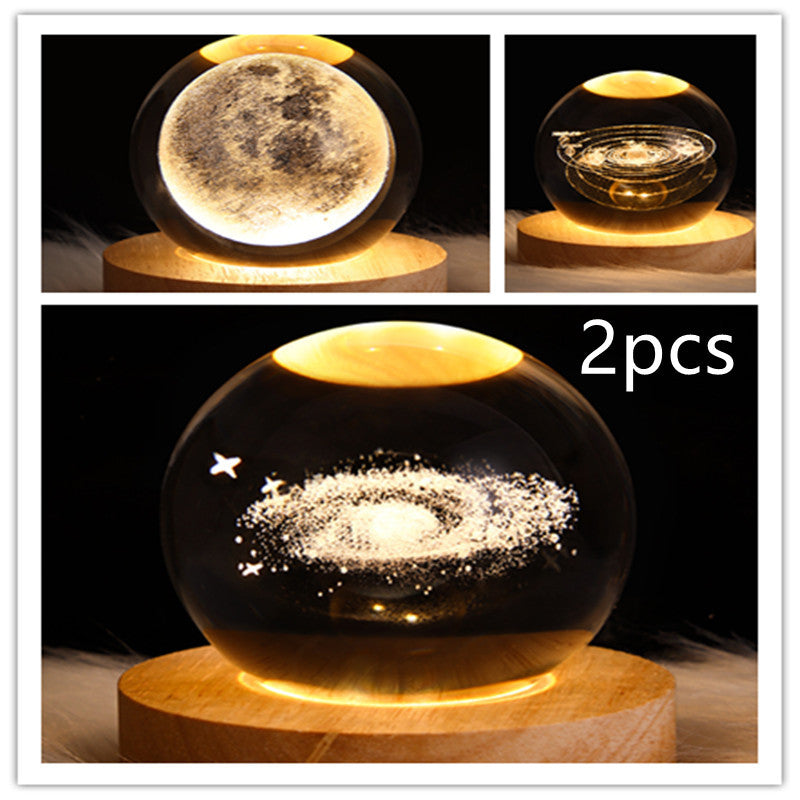 LED Crystal Ball Night Light – 3D Galaxy Design with Wooden Base