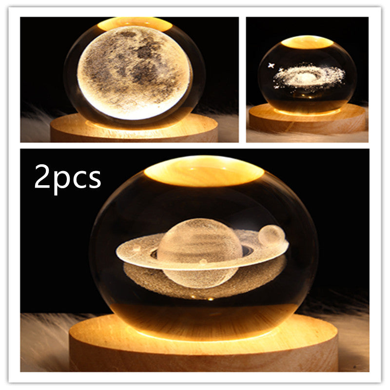 LED Crystal Ball Night Light – 3D Galaxy Design with Wooden Base