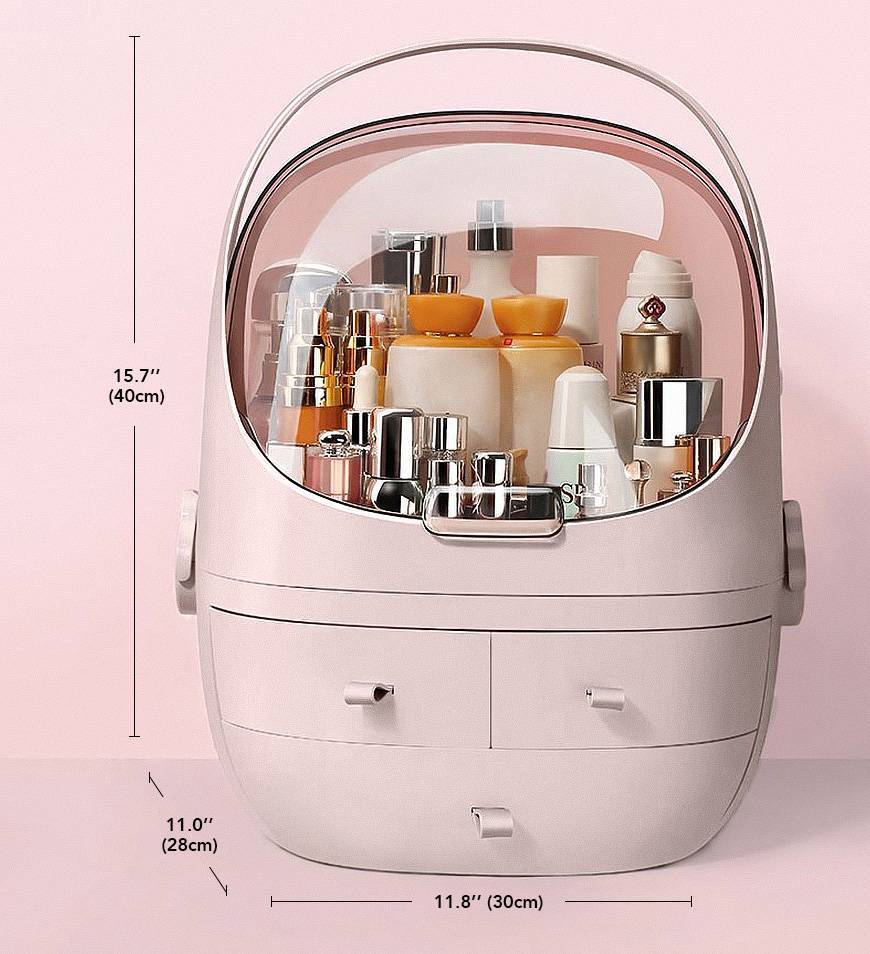 JOYBOS Pink Waterproof Dust Proof Cosmetic Storage Box – Large Capacity Makeup Organizer