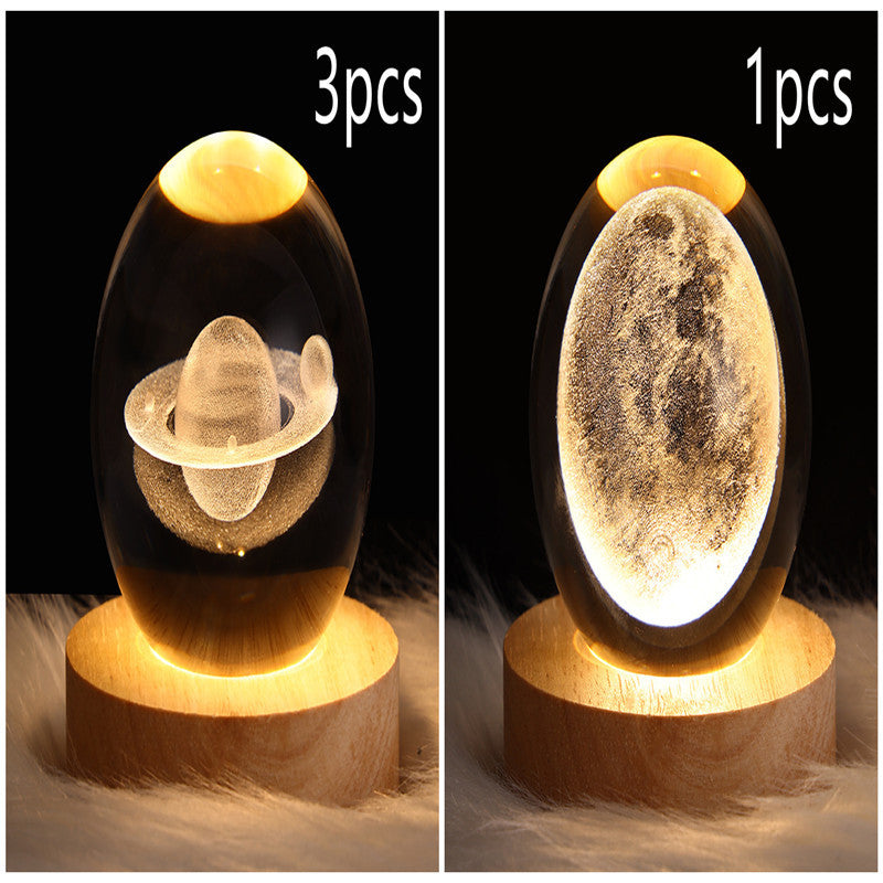 LED Crystal Ball Night Light – 3D Galaxy Design with Wooden Base