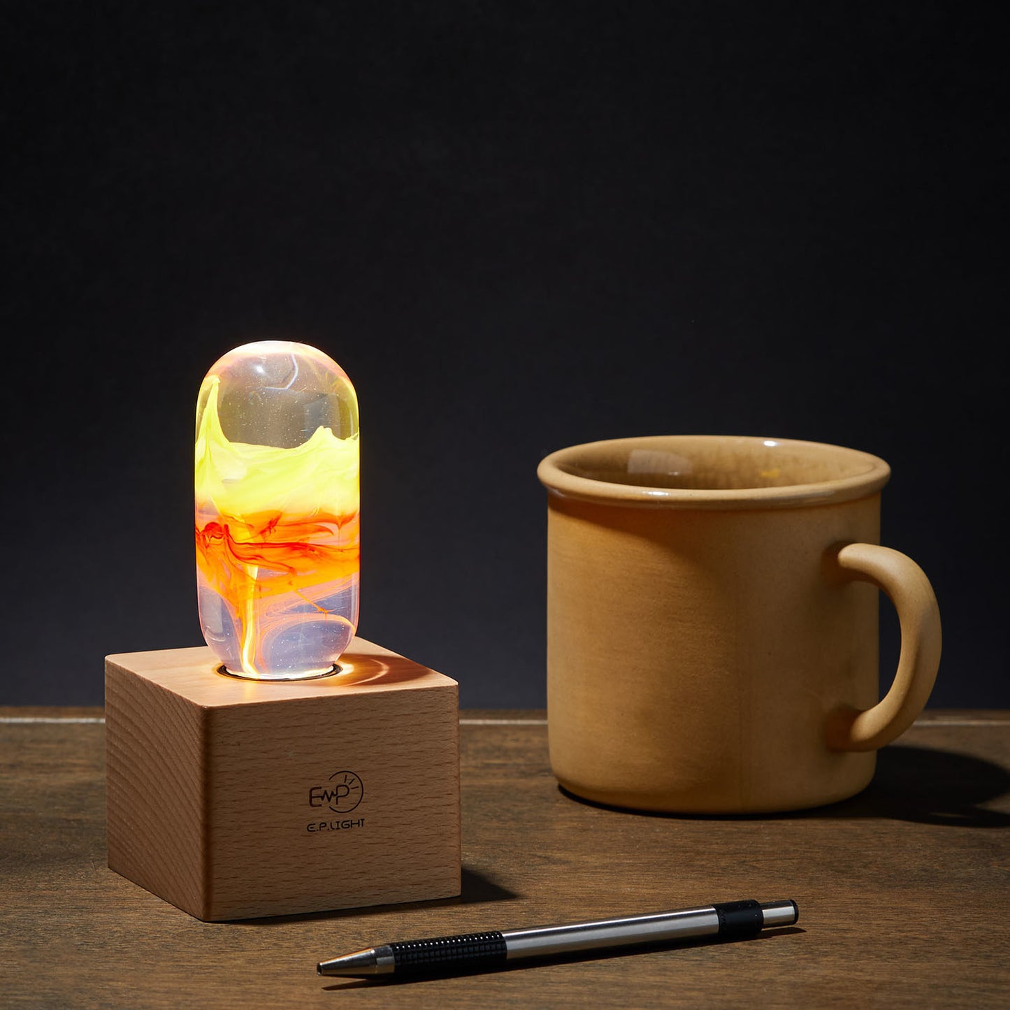 EP Light Flame LED Bulb Table Lamp – Handcrafted Wooden Base Ambient Light
