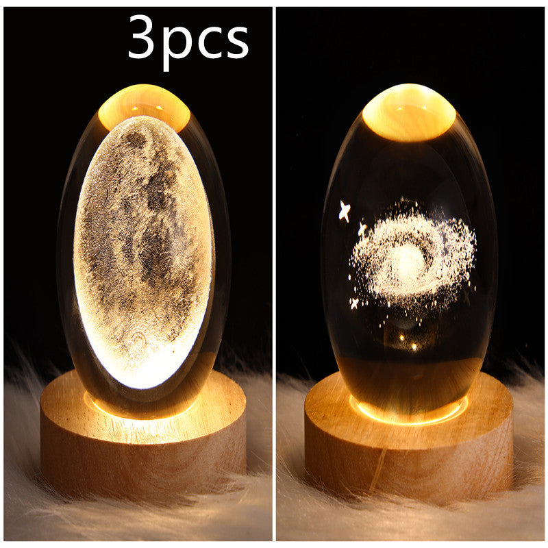 LED Crystal Ball Night Light – 3D Galaxy Design with Wooden Base