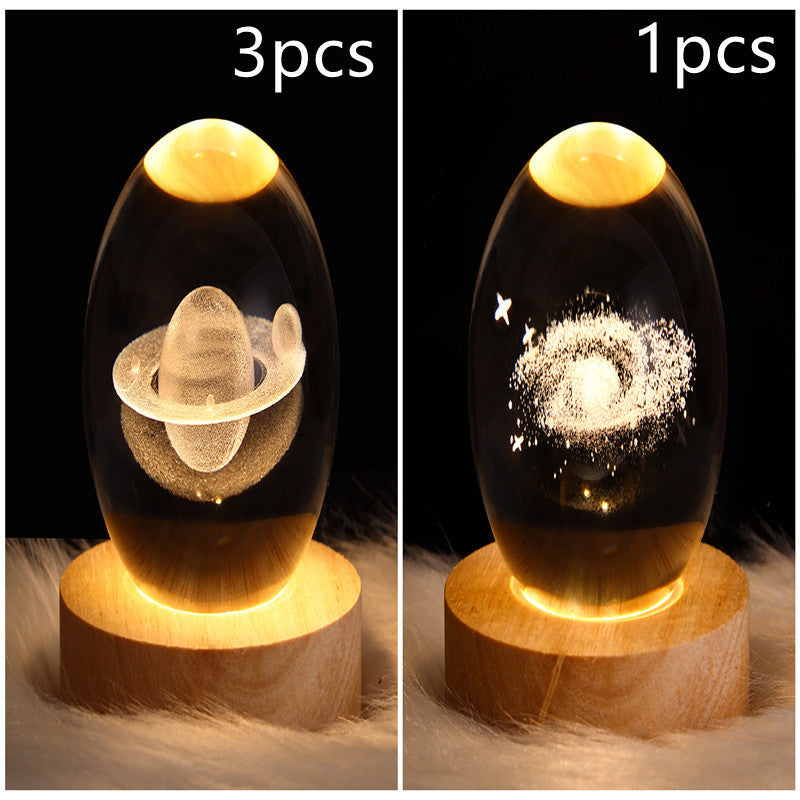LED Crystal Ball Night Light – 3D Galaxy Design with Wooden Base