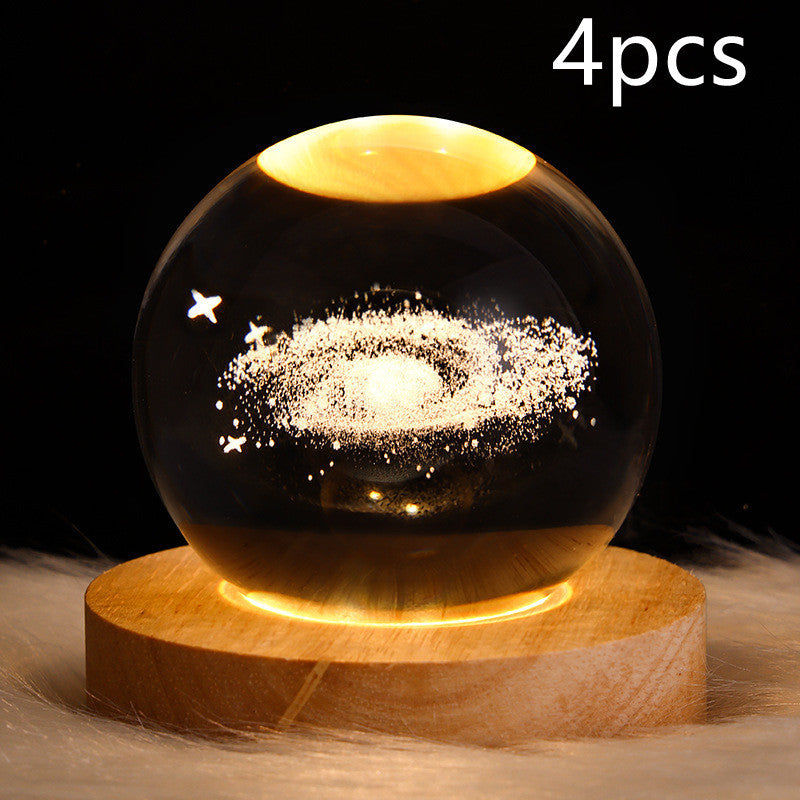 LED Crystal Ball Night Light – 3D Galaxy Design with Wooden Base