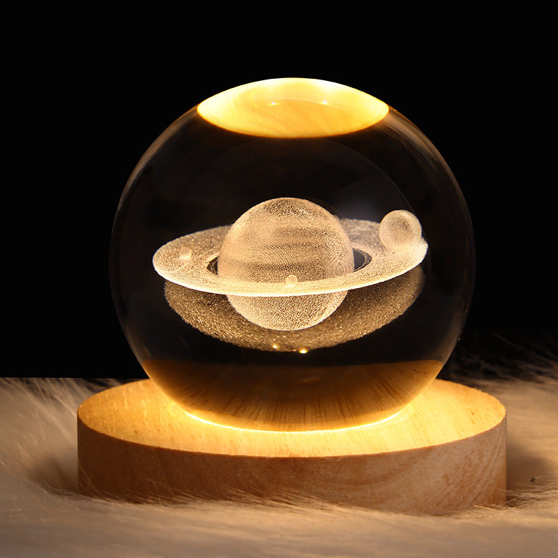LED Crystal Ball Night Light – 3D Galaxy Design with Wooden Base
