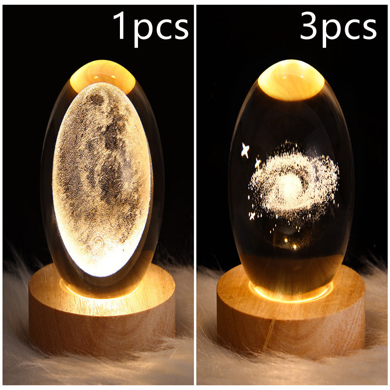 LED Crystal Ball Night Light – 3D Galaxy Design with Wooden Base