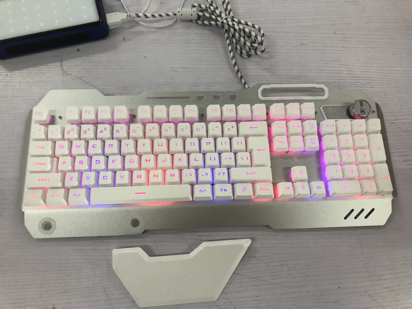 Ergonomic RGB Gaming Keyboard with Phone Holder – Wired Backlit Keyboard for PC & Laptop