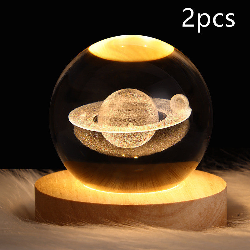 LED Crystal Ball Night Light – 3D Galaxy Design with Wooden Base