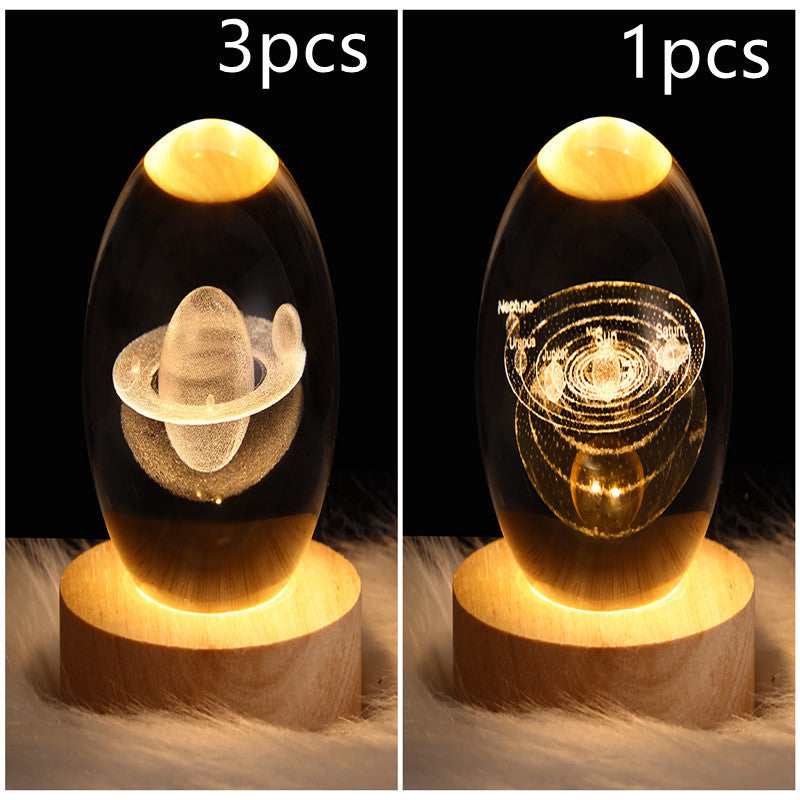 LED Crystal Ball Night Light – 3D Galaxy Design with Wooden Base