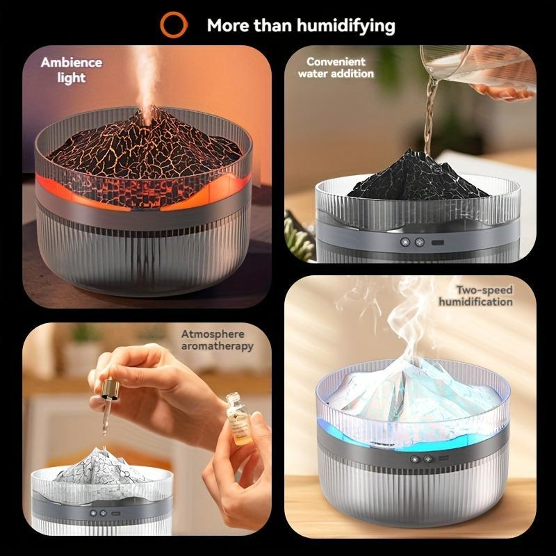 2-Color LED Volcano Flame Humidifier & Aromatherapy Diffuser – 2L Large Capacity, Quiet Operation