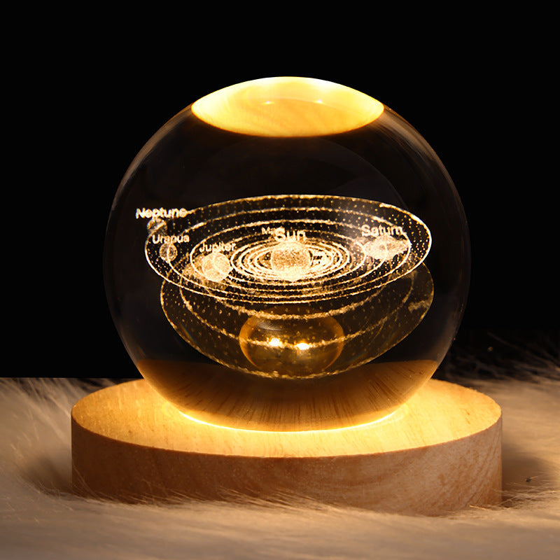 LED Crystal Ball Night Light – 3D Galaxy Design with Wooden Base