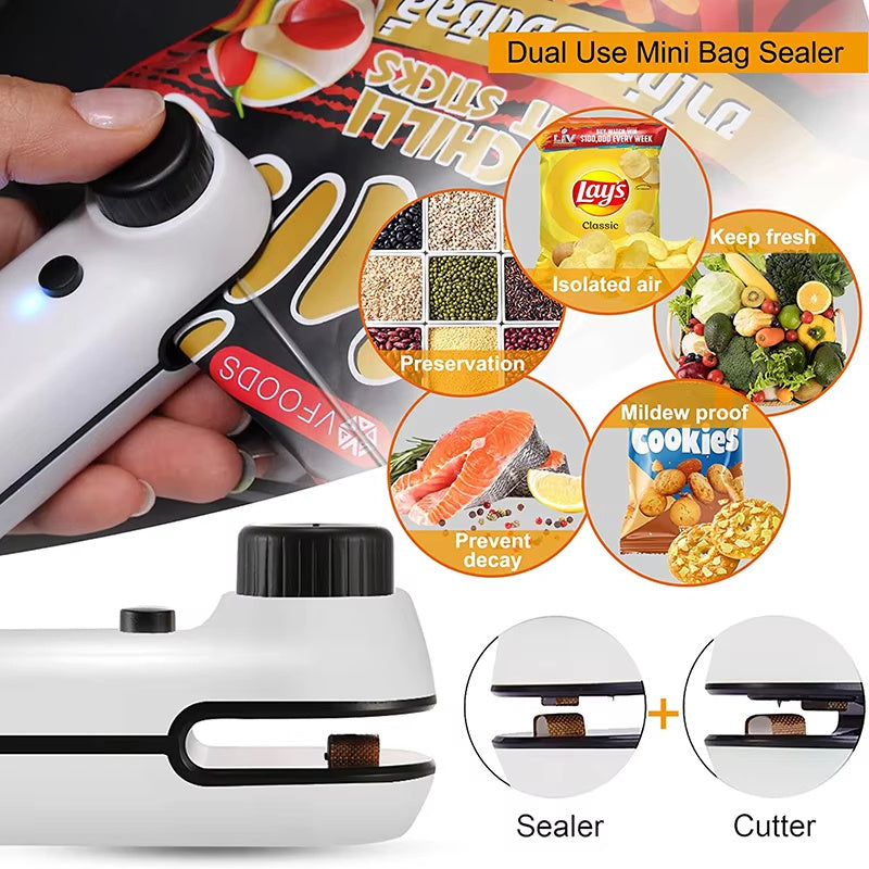 Rechargeable 2-in-1 Mini Heat Sealer & Bag Cutter – USB Portable Food Storage Tool