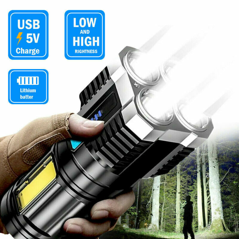 Powerful Tactical Quad-Core LED Flashlight – USB Rechargeable Super Bright Torch