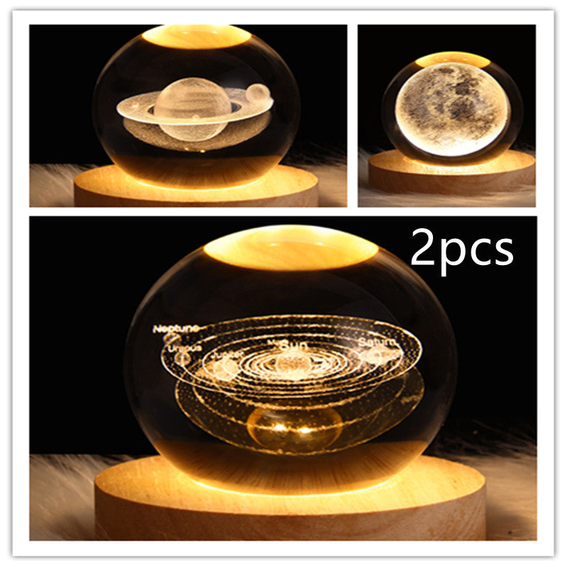 LED Crystal Ball Night Light – 3D Galaxy Design with Wooden Base