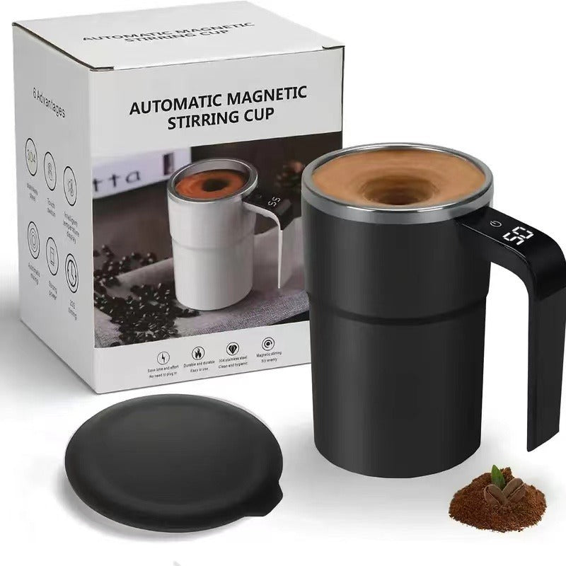 Automatic Self-Stirring Coffee Cup – Stainless Steel, LED Temperature Display, with Lid