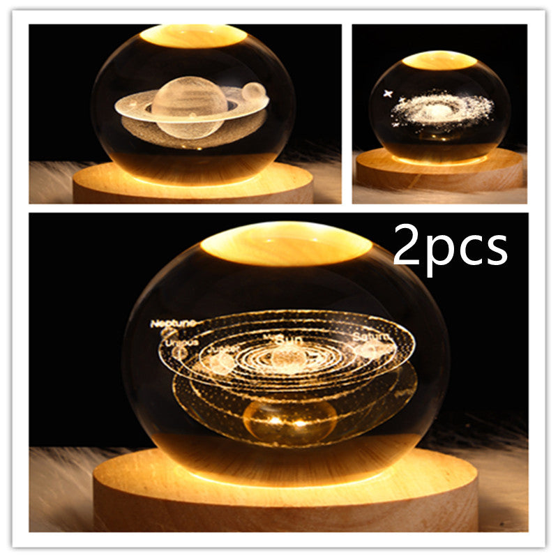 LED Crystal Ball Night Light – 3D Galaxy Design with Wooden Base