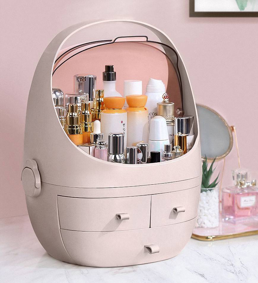 JOYBOS Pink Waterproof Dust Proof Cosmetic Storage Box – Large Capacity Makeup Organizer