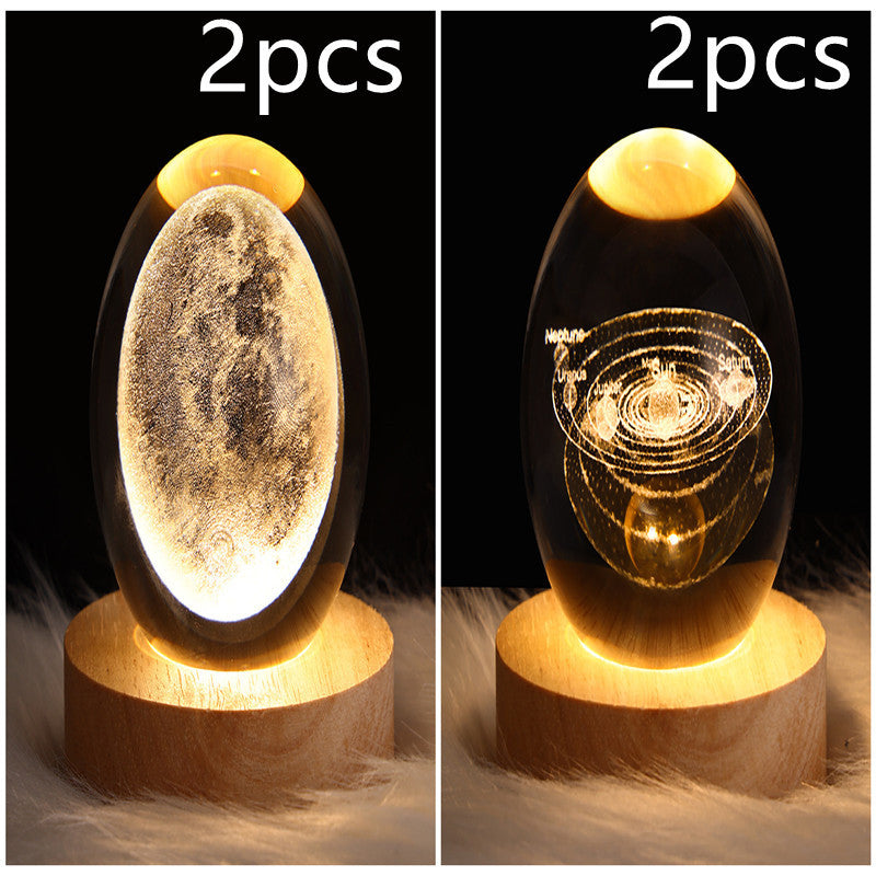 LED Crystal Ball Night Light – 3D Galaxy Design with Wooden Base
