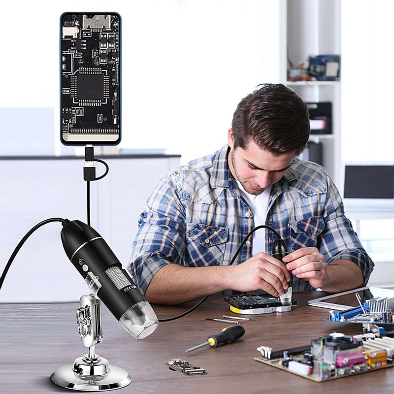 1600X 3-in-1 Digital Microscope Camera – USB/Type-C, LED, Portable