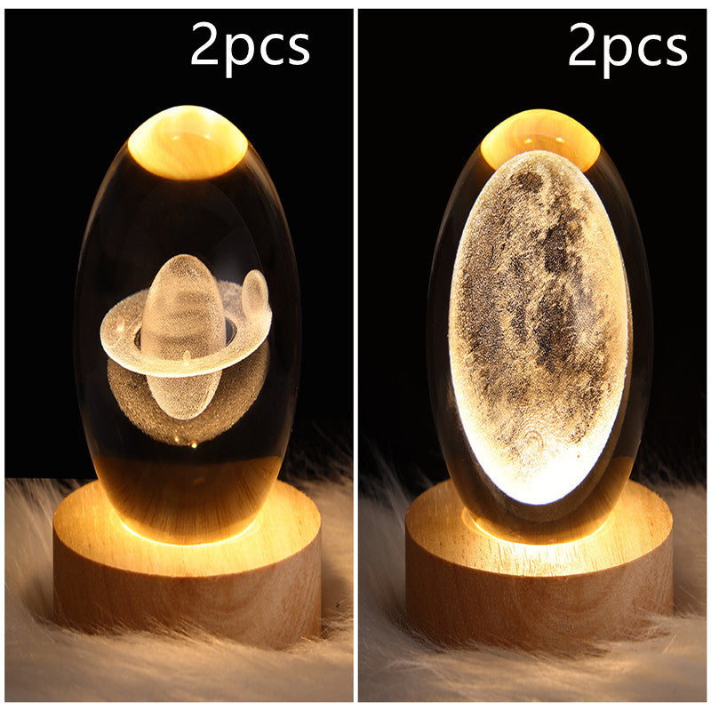 LED Crystal Ball Night Light – 3D Galaxy Design with Wooden Base
