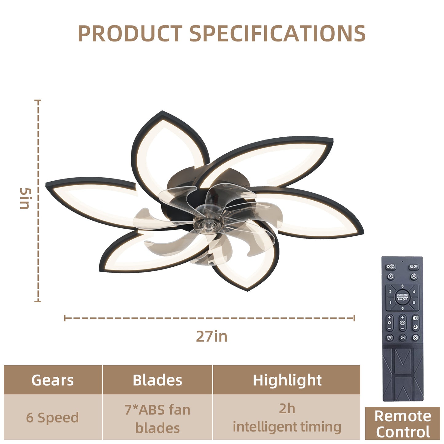 30.7" Modern Acrylic Ceiling Fan with Lights & Remote – 3 Colors, 6 Speeds