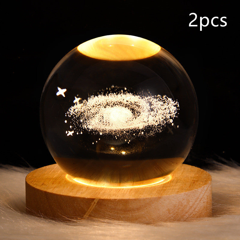 LED Crystal Ball Night Light – 3D Galaxy Design with Wooden Base