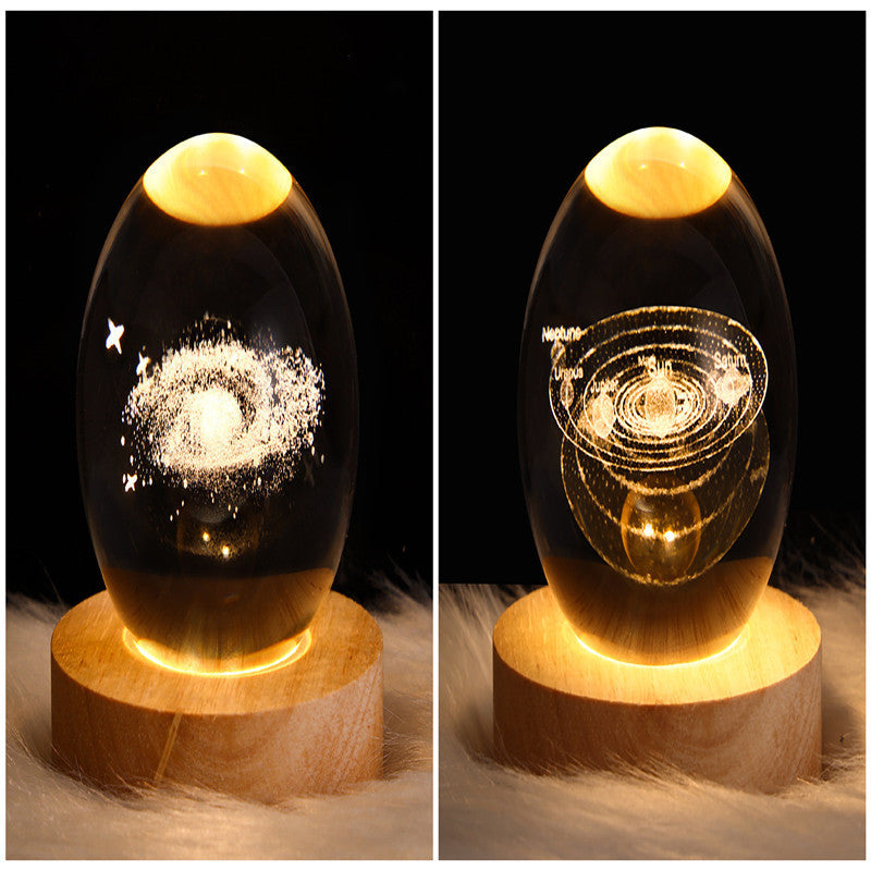 LED Crystal Ball Night Light – 3D Galaxy Design with Wooden Base