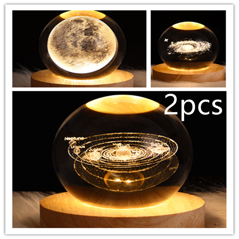 LED Crystal Ball Night Light – 3D Galaxy Design with Wooden Base